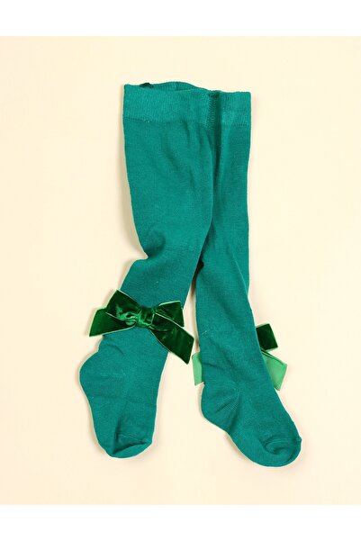 MiniKids Βελούδινο καλσόν με φιόγκο, πράσινο σχέδιο