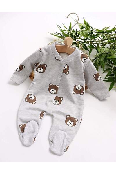 MiniKids Ολόσωμη φόρμα με χαμογελαστά αρκουδάκια, γκρι μπότες
