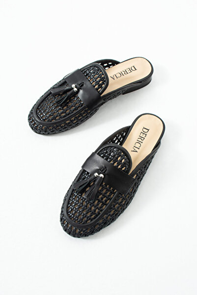 dericia shoes شبشب نسائي مريح للاستخدام اليومي من الجلد الطبيعي باللون الأسود...