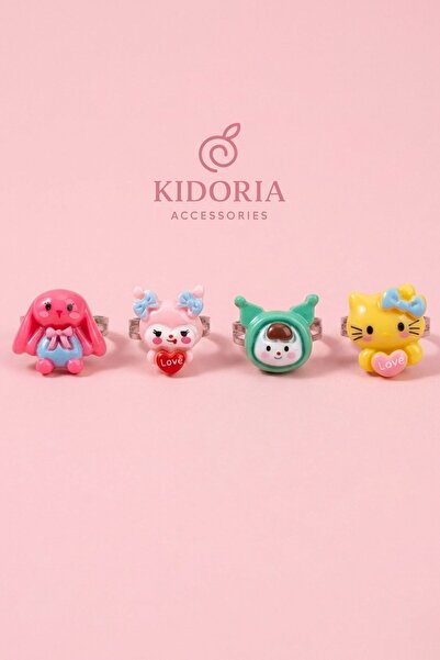 Kidoria Sanrio Karakterleri 5’li Figürlü Ayarlanabilir Yüzük Seti - Çok Renkl...