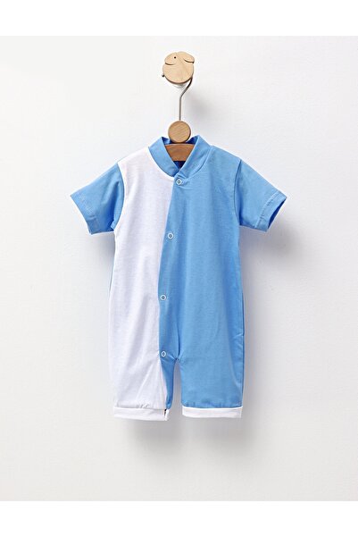 MiniKids Βρεφικό ολόσωμο φορμάκι, βαμβακερό, MS μπλε-λευκό