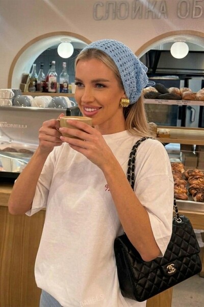 BAHELS Women's Blue Mesh Model Bandana, Knitted Bandana