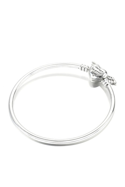 Belora Ασημένιο στερεό βραχιόλι με φτερωτή καρδιά