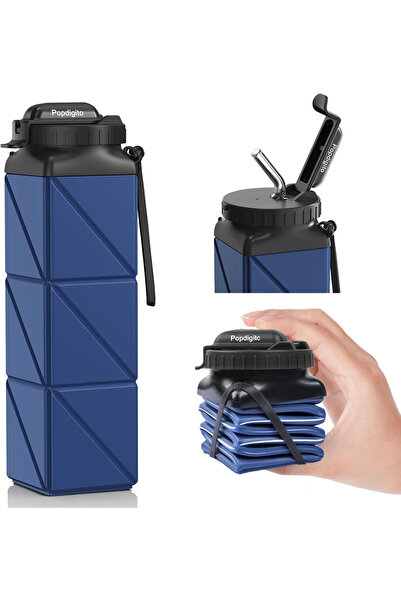 OEM Reusable, portable, foldable, BPA-free silicone water bottle, Blue 610 ml...