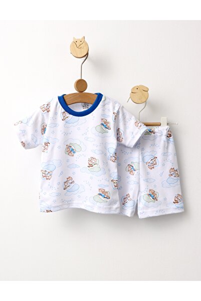 MiniKids Γυναικεία πιτζάμα με στάμπα σύννεφα και αρκούδες, μπλε.