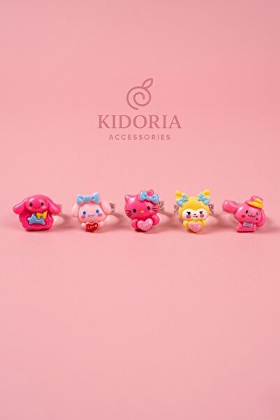 Kidoria Sanrio Karakterleri 5’li Figürlü Ayarlanabilir Yüzük Seti - Çok Renkl...