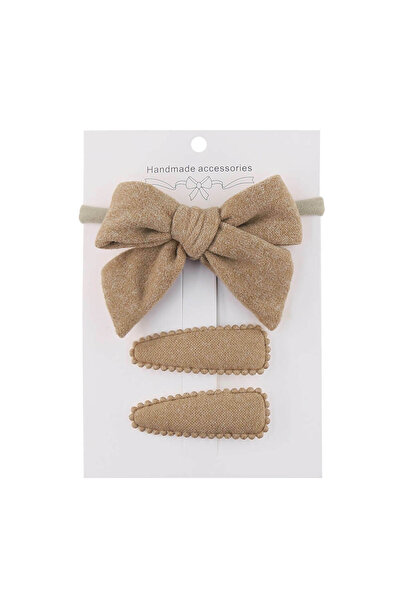 MiniKids Σετ από δύο κλιπ μαλλιών και μια κορδέλα με μπεζ φιόγκο