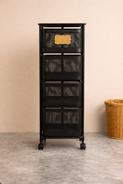 MİS KİTCHEN 4 Katlı Siyah Metal Düzenleyici Raf Çok Amaçlı Düzenleyici Sebzel...