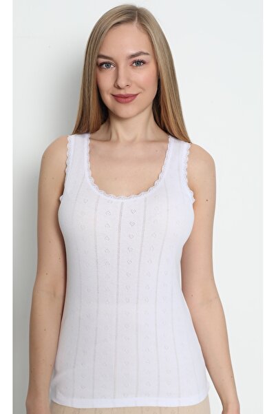 Cotpark Women's 100% Cotton Ribbed Lace Detailed Undershirt 3095