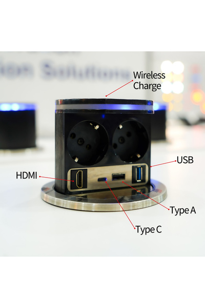 SCSPAZAR Bas-Aç Işıklı Silindir USB Şarjlı Masa Üstü Priz Sistemi