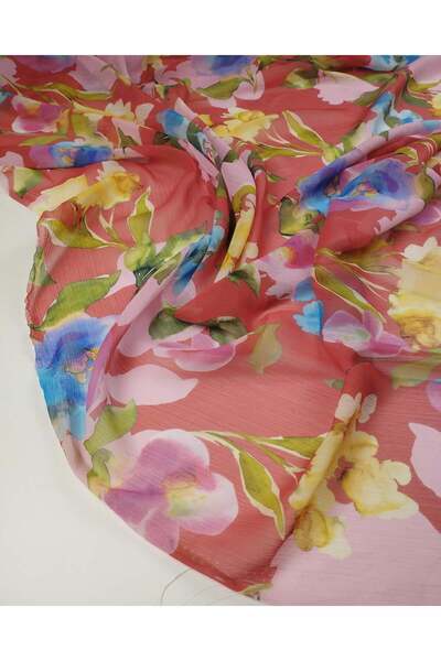 Kumaş Parça Φλοράλ Ζαρωμένο Ύφασμα Σιφόν 145x275εκ.
