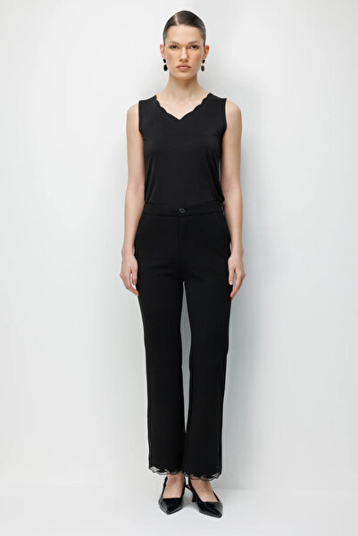Ekol Spanish Style Tulle Pattern Detailed Trousers 4924