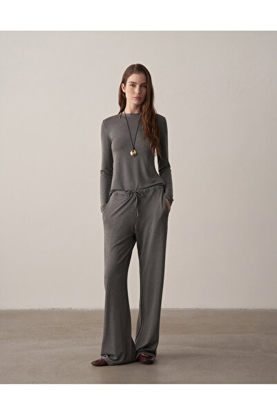 Kuğu Collection Uzun Kollu Fit Bluz Antrasit Melanj