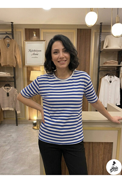 Bala Giyim Striped Short Sleeve Mom Blouse