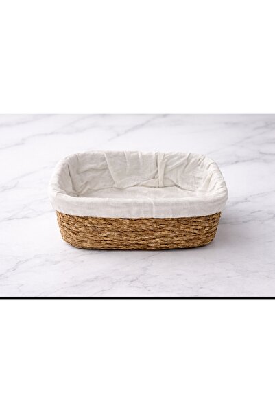 WoodBay Hasır Ekmek Sepeti - Bez Astarlı Mutfak Sepeti - 22x17 cm -