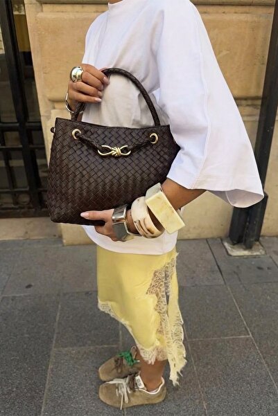 BAHELS Kadın Venty Acı Kahve Renk Gold Tokalı El Ve Omuz Çantası