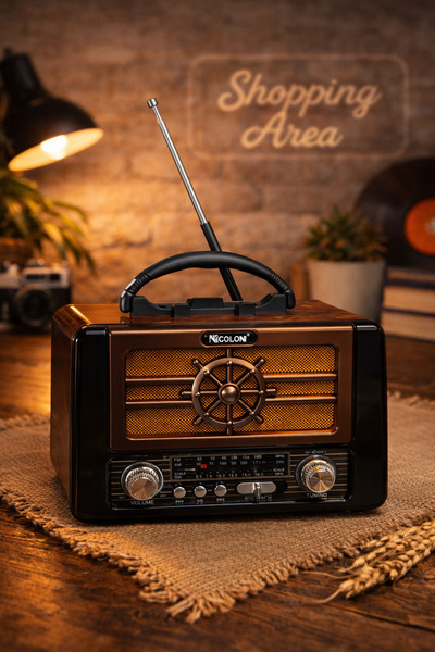Shopping Area Nostaljik Retro Radyo | Bluetooth Destekli | Gemi Dümeni Tasarı...