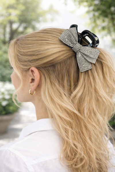 Modex Double-Sided Shiny Stone Detailed Bow Design Buckle (8cm)