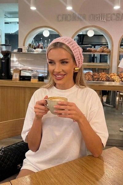 BAHELS Γυναικεία Μπαντάνα Ροζ Διχτυωτό Μοντέλο, Πλεκτή Μπαντάνα