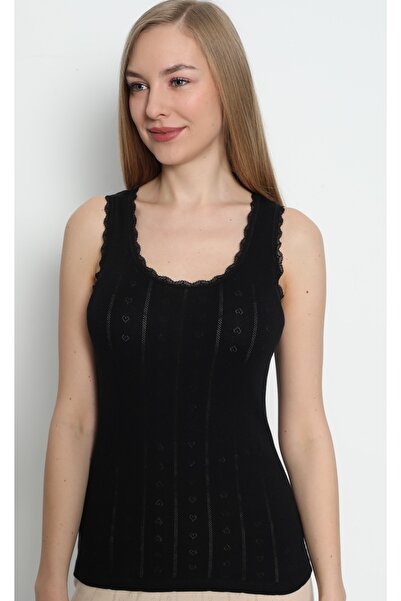 Cotpark Women's 100% Cotton Ribbed Lace Detailed Undershirt 3095