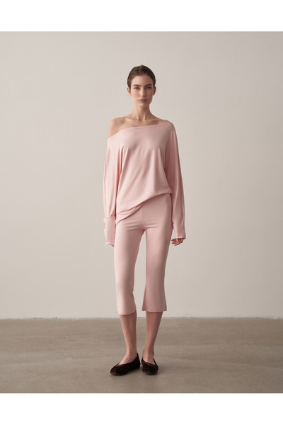 Kuğu Collection Düşük Omuz Rahat Formlu Bluz Pudra Pembe