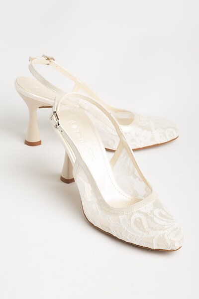 Dilimler Ayakkabı Büyük Numara Kadın Abiye Topuklu Ayakkabı Tül Desenli Yuvar...