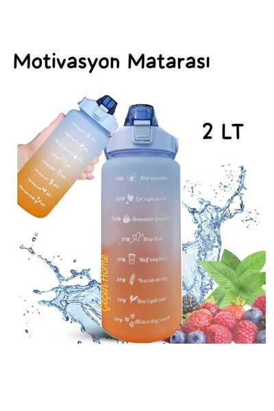 ÇEÇEN HOME (1 Adet) Büyük Boy Plastik Motivasyon Matarası,Kapaklı Plastik Sul...