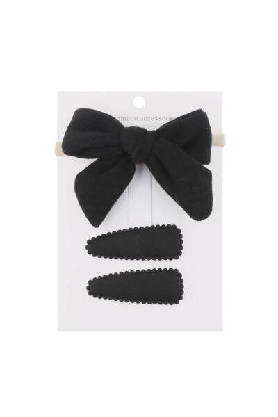 MiniKids Σετ από δύο κλιπ μαλλιών και μια κορδέλα με μαύρο φιόγκο