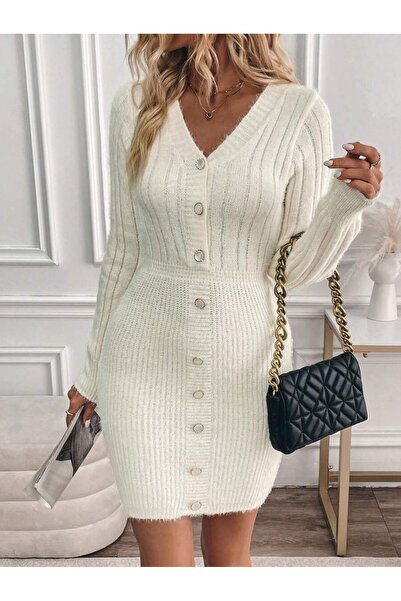 Iuliashop Rochie scurtă tricotată albă Zayn - L