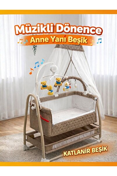 modabebekler Müzikli Dönenceli Anne Yanı Beşik Katlanır Sallanır Bebek Beşiği...