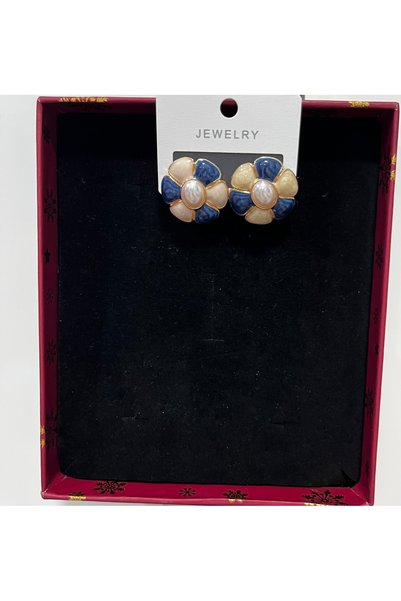 MOJOMIX Pearl Navy Blue Color Pearlescent Flower Earrings