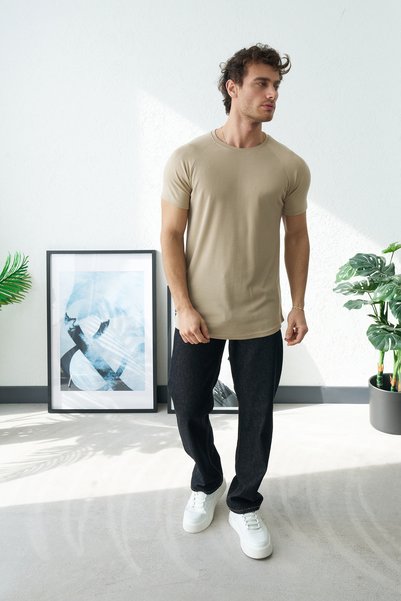 Wonraces Men's Regular Fit Waffle Patterned Raglan Sleeve Basic T-Shirt