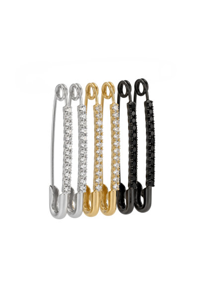 Fsg Takı Taşlı Çengelli İğne | Eşarp & Şal İğnesi 6’lı Set (Altın, Gümüş, Siy...