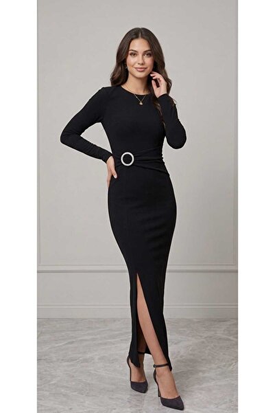 Candan New Season Zara Model Slit Crepe Fabric Women's Dress