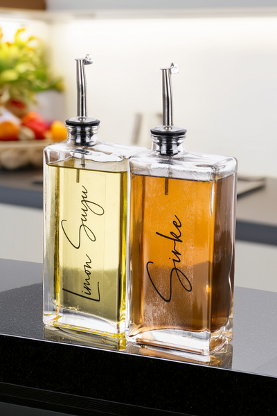 Dolkin Home 2'li 500 ml Cam Salata Sosluk Sirkelik Yağdanlık 5 Çeşit Etiketli...
