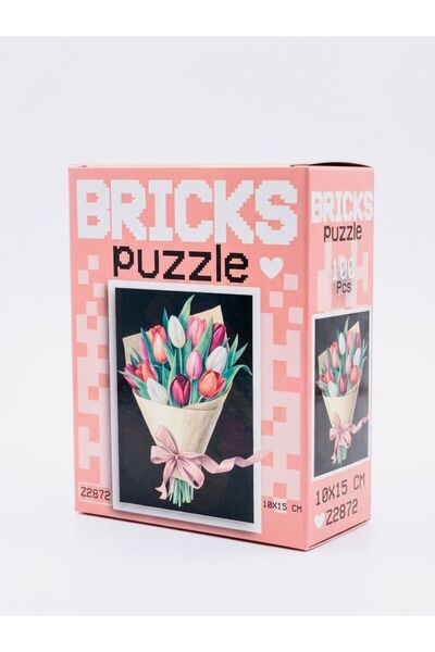 Karacamshop Bricks Puzzle - 100 Parça Lale Buketi Temalı Dekoratif Mini Puzzl...