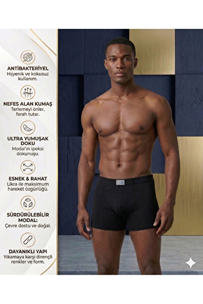 Lavint Homewear Boxeri pentru bărbați, negri, din modal lycra, elastici, cu t...