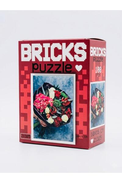 Karacamshop Bricks Puzzle - 100 Parça Kırmızı Gül ve Pembe Ortanca Buketi Tem...
