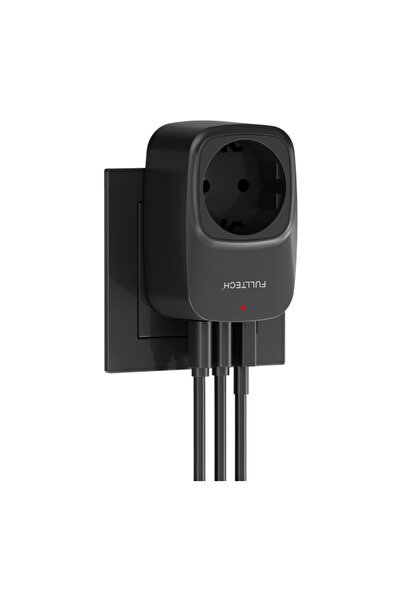 Fulltech FTR-24 Çoklu Duvar Prizi 16A 3680W Siyah | 2x USB-C + 1x USB-A Şarjlı Priz | Akım Korumalı