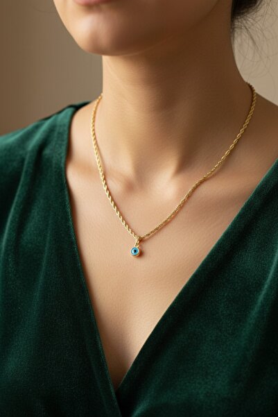 ATALYA ACCESSORY Wicker Twist Chain Enameled Evil Eye Women's Steel Necklace