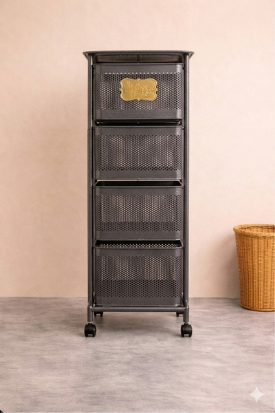 MİS KİTCHEN 4 Katlı Metal Tekerlekli Sebze Meyve Sepeti Mutfak Organizer Antr...