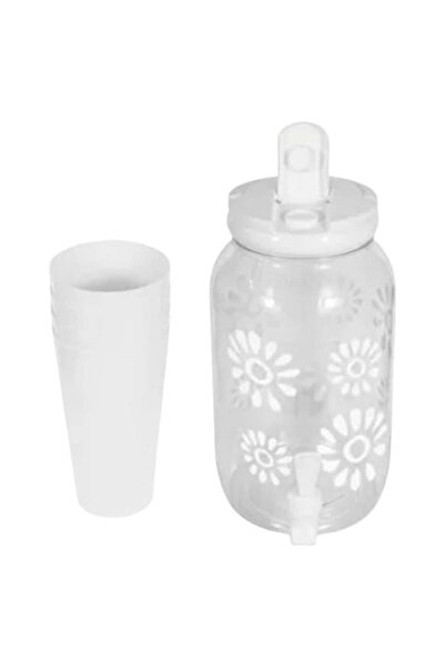 Serex Dozator de plastic cu robinet, alb, 3,8L, cu 4 pahare de plastic