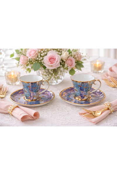 BY.RAYKA PORSELEN El Dekor Demet evren porselen el boyama ikili fincan takimi