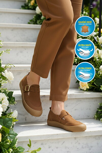 AYAKMOD Premium Tan Genuine Leather Lightweight Flexible Women's Casual Shoes...