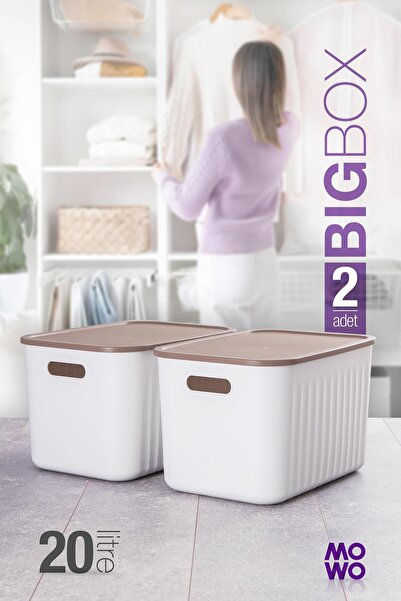 Mowo Home Bigbox 20 Lt 2-Piece White Cabinet Organizer Storage Box with Lid B...