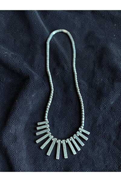 BEKAZEN Matte Silver Color Geometric Bar Detailed Women's Necklace Stylish Mi...