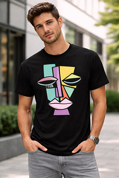 VODEXA Tricou oversize unisex cu imprimeu FACIAL PAINTED, 100% bumbac, croial...