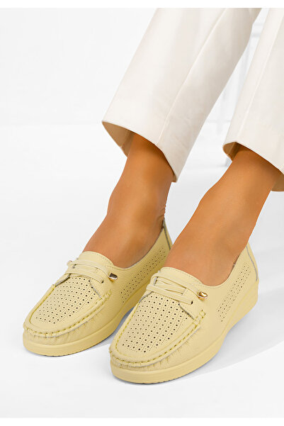 B T Shoes Mocasini dama cu siret Samiera galbeni