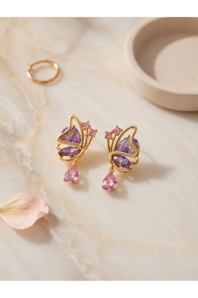 Archhazel Jewelery Purple & Pink Zircon Stone Butterfly Earrings – Golden Yellow
