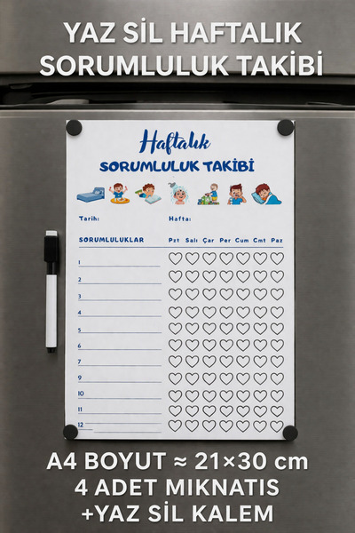 URDE Erkek Çocuk Magnetli Yaz Sil Alışkanlık Sorumluluk Takip Planlayıcı Tabl...